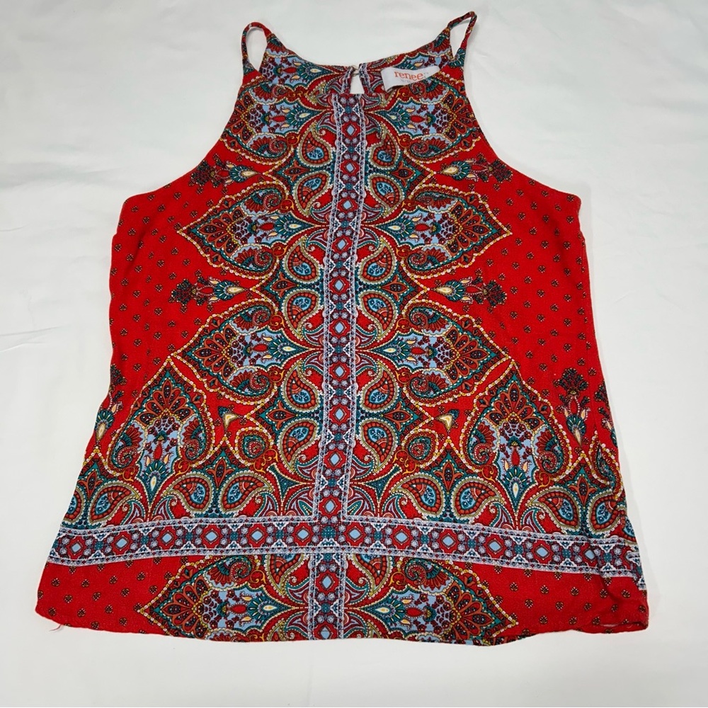 Renee C. Red and Blue Paisley Tank Top